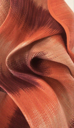 Multicoloured orange cream turban by Meghan Briton