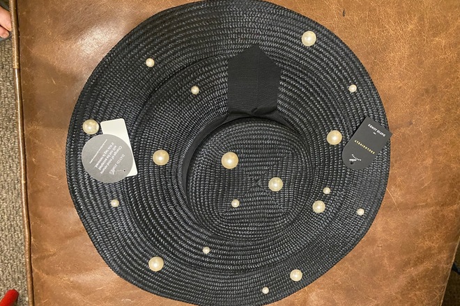 Millinery Jill black double brim boater with pearls