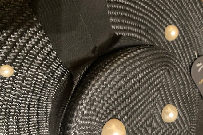 Millinery Jill black double brim boater with pearls