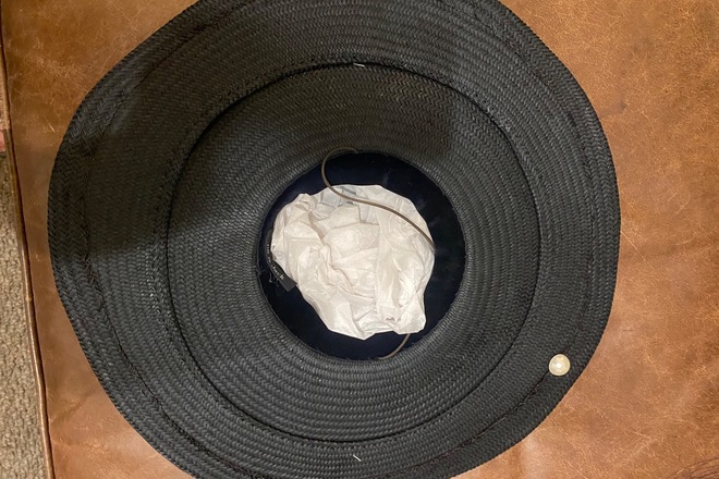 Millinery Jill black double brim boater with pearls
