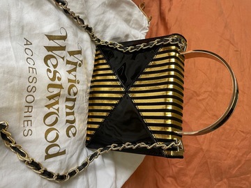 For Sale: Vivienne Westwood Black & Gold Stripe Clutch Ella Bag