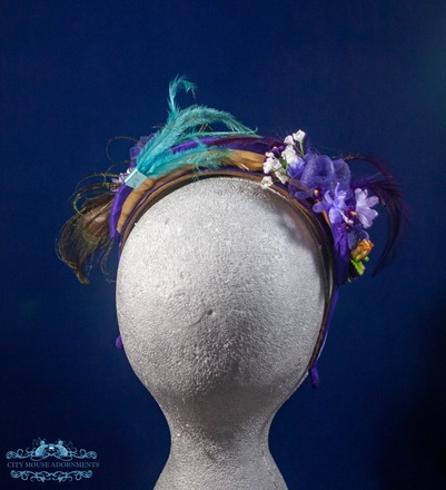 Purple & Gold, Feathered and Flowered Headband