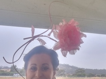 For Rent: Millinery by Mel pink feather flower headband