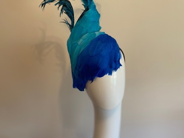 For Sale: Feathered hat in blue tones