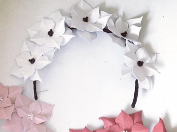 For Sale: Black and White Leather Flower Headband 