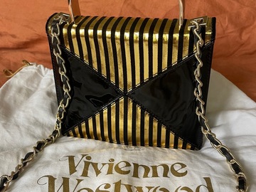 For Sale: Vivienne Westwood Black & Gold Stripe Clutch Ella Bag