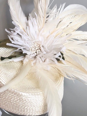 Ivory Straw Pillbox Hat With Feathers - Millinery Market display picture 1