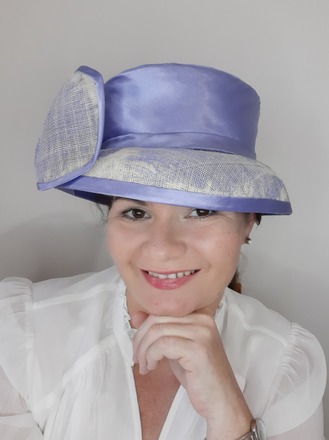Blue and White Feather Picture Hat