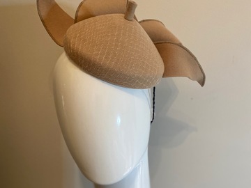 For Sale: Taupe felt button with mesh overlay and swirl 