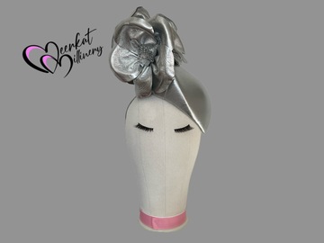 For Rent: Silver Metallic Leather fascinator