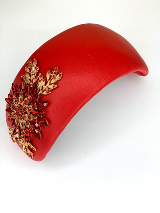 Red leather bandeau with jewelled gold & red 