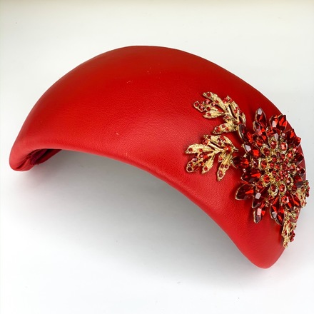 Red leather bandeau with jewelled gold & red 