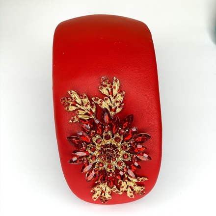Red leather bandeau with jewelled gold & red 