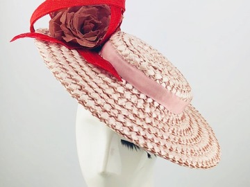 For Sale: Marilyn Van Den Berg Pink Lacquered Straw Boater with Dusky 