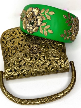 Green and Gold Bandeau & bag set