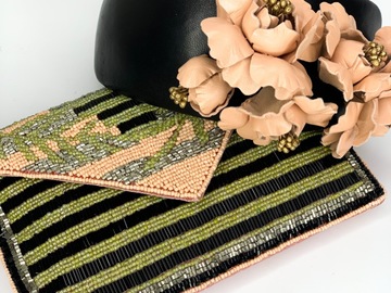 For Rent: Black Bandeau with apricot & gold roses with Bag 