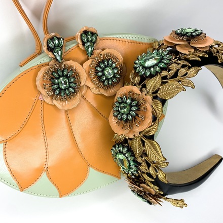 Black, Apricot, Green and Gold Headband with bag 