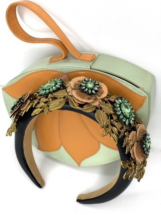 Black, Apricot, Green and Gold Headband with bag 