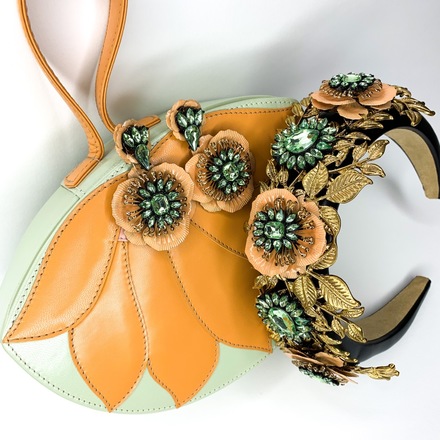 Black, Apricot, Green and Gold Headband with bag 