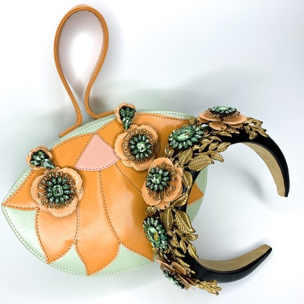 Black, Apricot, Green and Gold Headband with bag 
