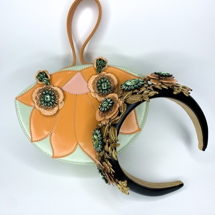 Black, Apricot, Green and Gold Headband with bag 
