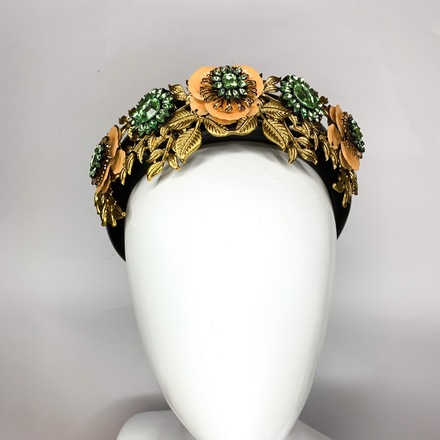 Black, Apricot, Green and Gold Headband with bag 
