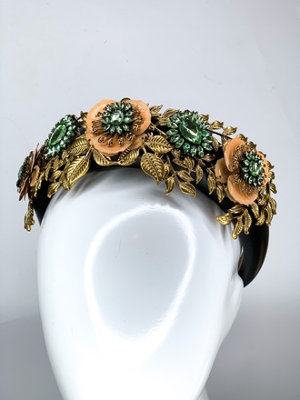 Black, Apricot, Green and Gold Headband with bag 