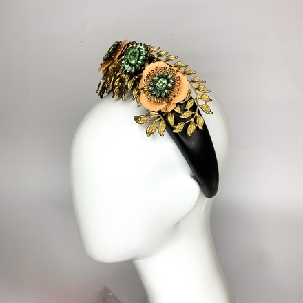 Black, Apricot, Green and Gold Headband with bag 