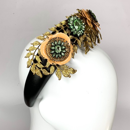 Black, Apricot, Green and Gold Headband with bag 