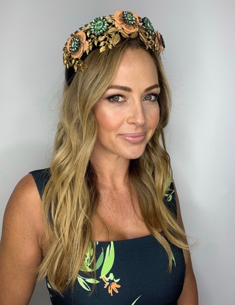 Black, Apricot, Green and Gold Headband with bag 