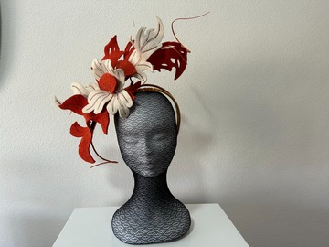 For Sale: Orange and Ivory Felt Headpiece