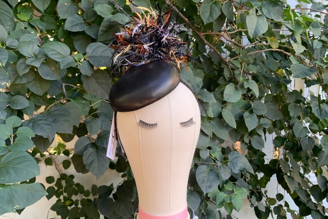 Black leather Button Fascinator