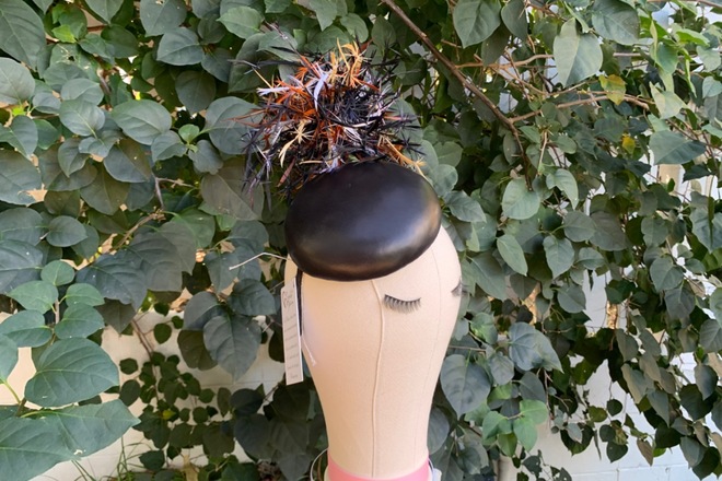 Black leather Button Fascinator
