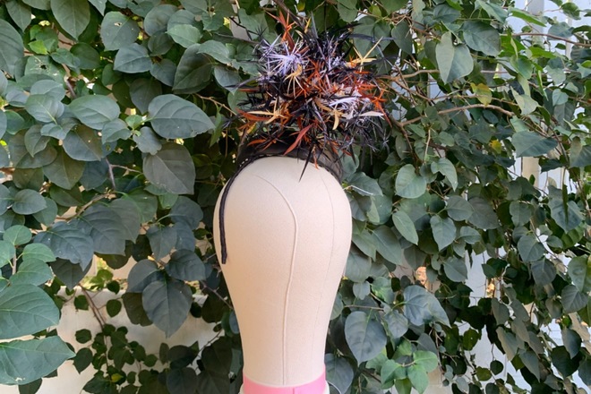 Black leather Button Fascinator
