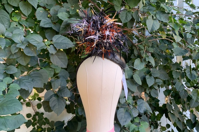 Black leather Button Fascinator