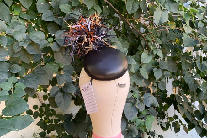Black leather Button Fascinator