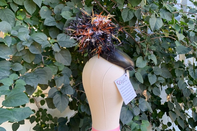Black leather Button Fascinator