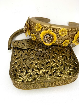 Yellow & Gold headband with gold metal bag