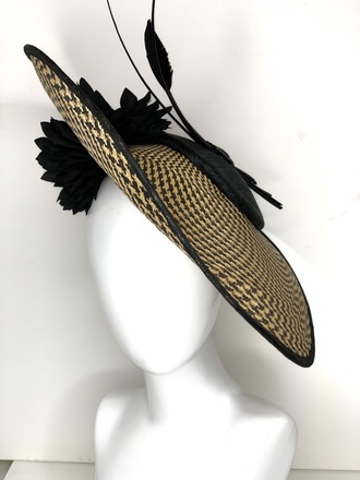 Black & Beige large saucer hat 