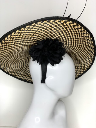 Black & Beige large saucer hat 