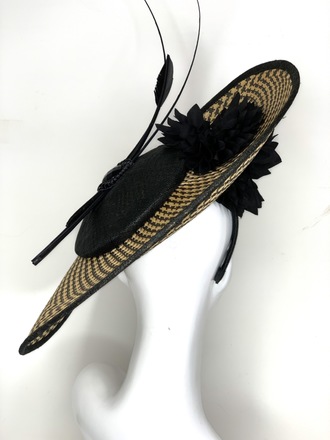 Black & Beige large saucer hat 