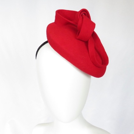 Bright Red Wool Felt Mini Beret