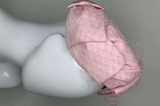 Vintage baby pink turban pillbox hat