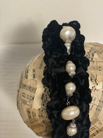 Black velvet Headband with pearl beading 