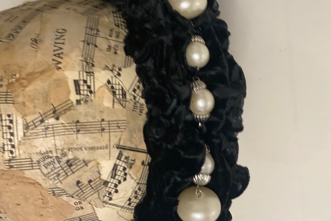 Black velvet Headband with pearl beading 