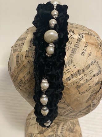 Black velvet Headband with pearl beading 