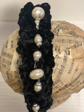 Black velvet Headband with pearl beading 