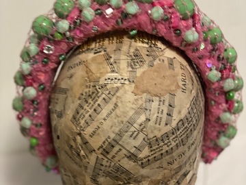 For Sale: Pink headband with mint green & pink beading wrapped in veil