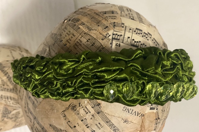 Olive green velvet headband with jewels on top
