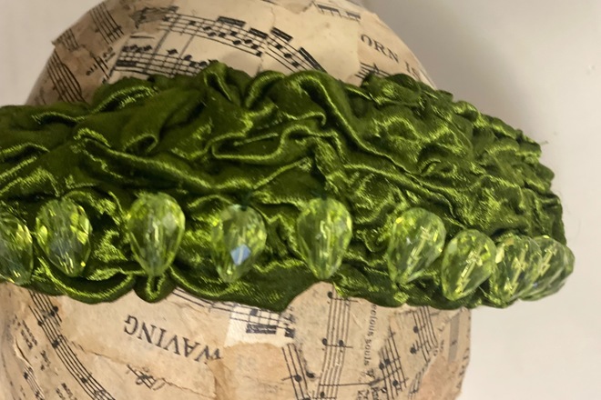 Olive green velvet headband with jewels on top